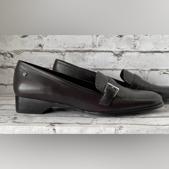 Etienne Aigner 9W Women's Blue Black Leather Slip On Loafers w/ Silver Buckle - Picture 8 of 8